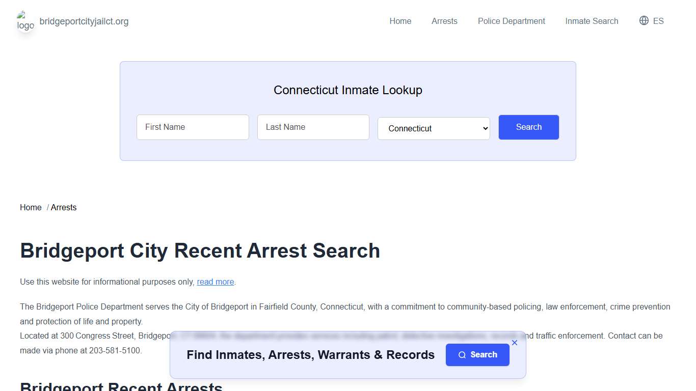 Bridgeport, CT Arrests, Active Warrants Lookup